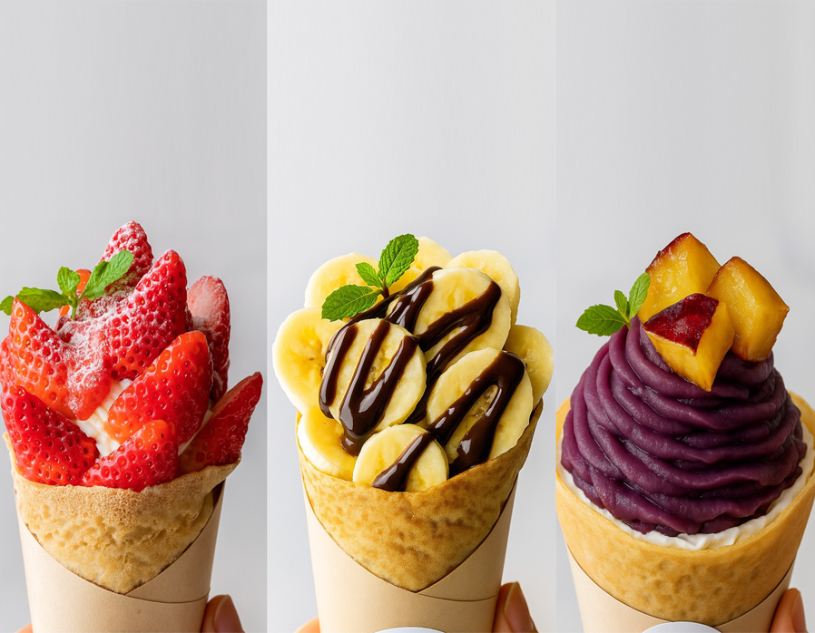 バタークレープ（バナナ/焼き芋/いちご）の写真